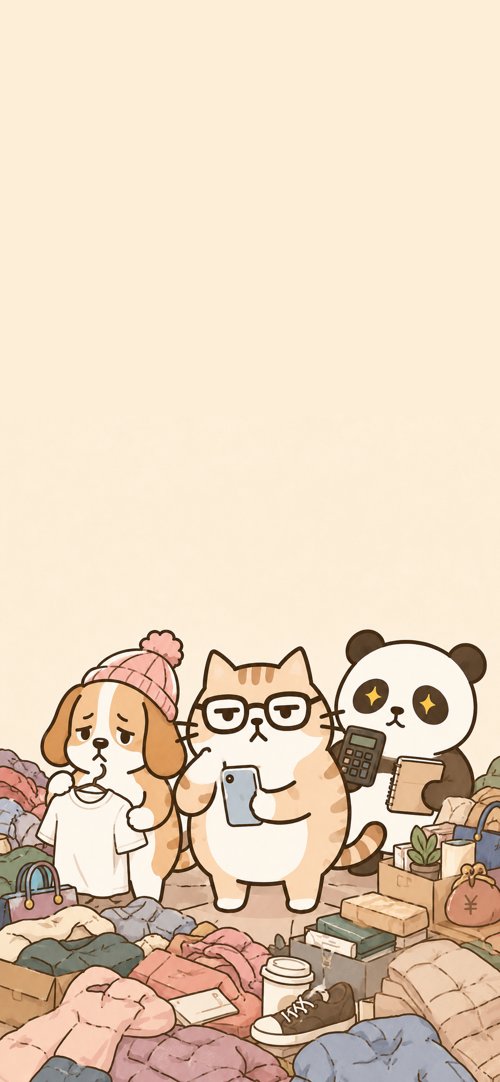 壁紙：3匹と服の山